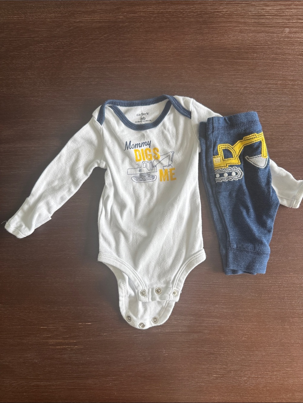 Carter's White & Navy 'Mommy Digs Me' Excavator One-Piece Set